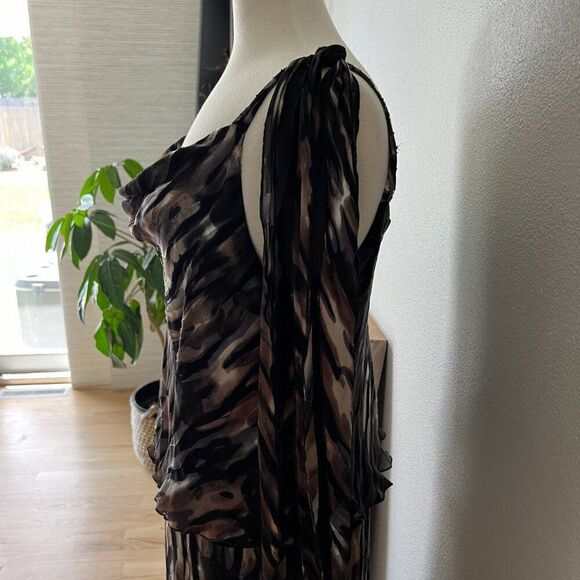y2k grunge animal‎ print maxi Dress Brown Flowy Slip Fairy prom velour size 8 - Picture 5 of 11
